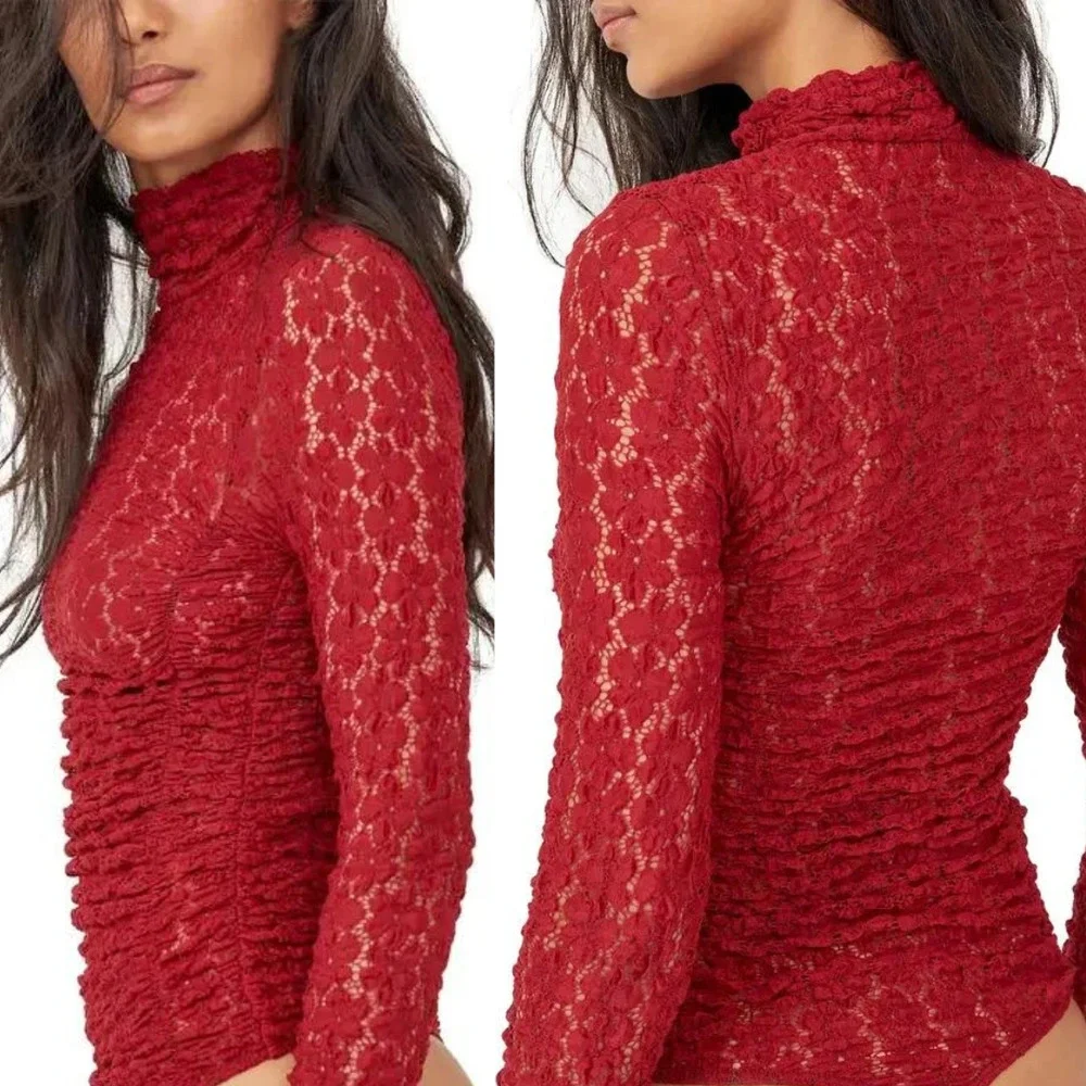 Free People Day & Night Lace Bodysuit Berry Wine Burgundy NWOT Size Medium